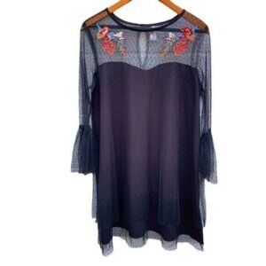 Women’s Black Lace Embroidered Dress Medium Dark Romance